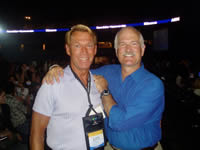 AIDS 2006 Conference delegate Bradford McIntyre (HIV+ since 1984), & The Honourable Jack Layton, Leader of the New Democratic Party (NDP) of Canada, at AIDS 2006 Opening Ceremonies (Rogers Centre), Toronto, Canada. August 13, 2006.