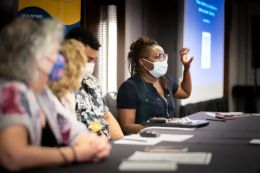 Dr. Maya Green, chief medical officer of Howard Brown Health, speaks on a panel at a center training event. (Photo: UIC Creative and Digital Services)