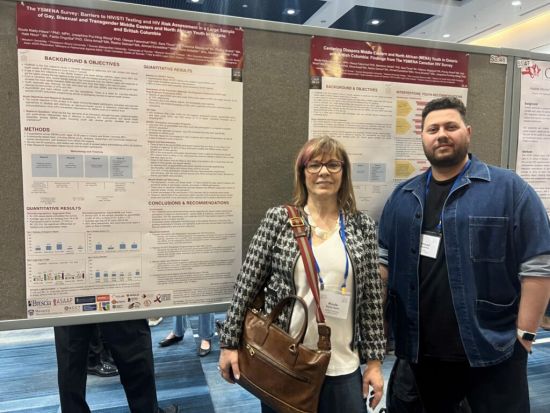 Health sciences professor Roula Hawa and peer research associate Ahmad Ezzeddine at the Canadian Conference on HIV/AIDS Research in London, Ont. in April 2024. (Submitted)